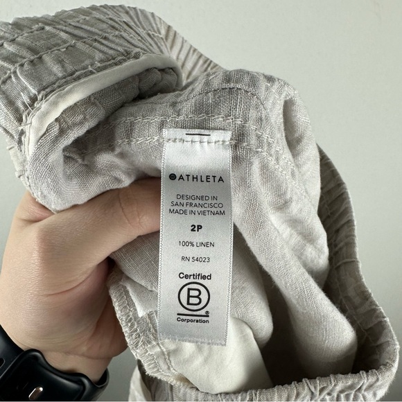 Athleta Tan White Camo Cabo Tide Linen Athleisure Joggers Pants Size 2 Petite - Picture 6 of 7